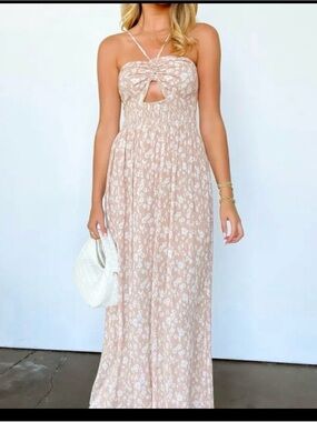 Strappy Beige Floral Maxi Dress